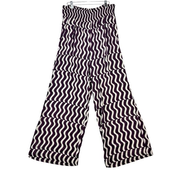 Maeve by Anthropology The Saria Smocked Wide-Leg Purple/Cream Pants Size L - Picture 1 of 12